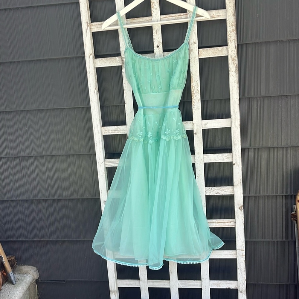 Aqua Gotham Gold Stripe Vintage Nightgown 1980s